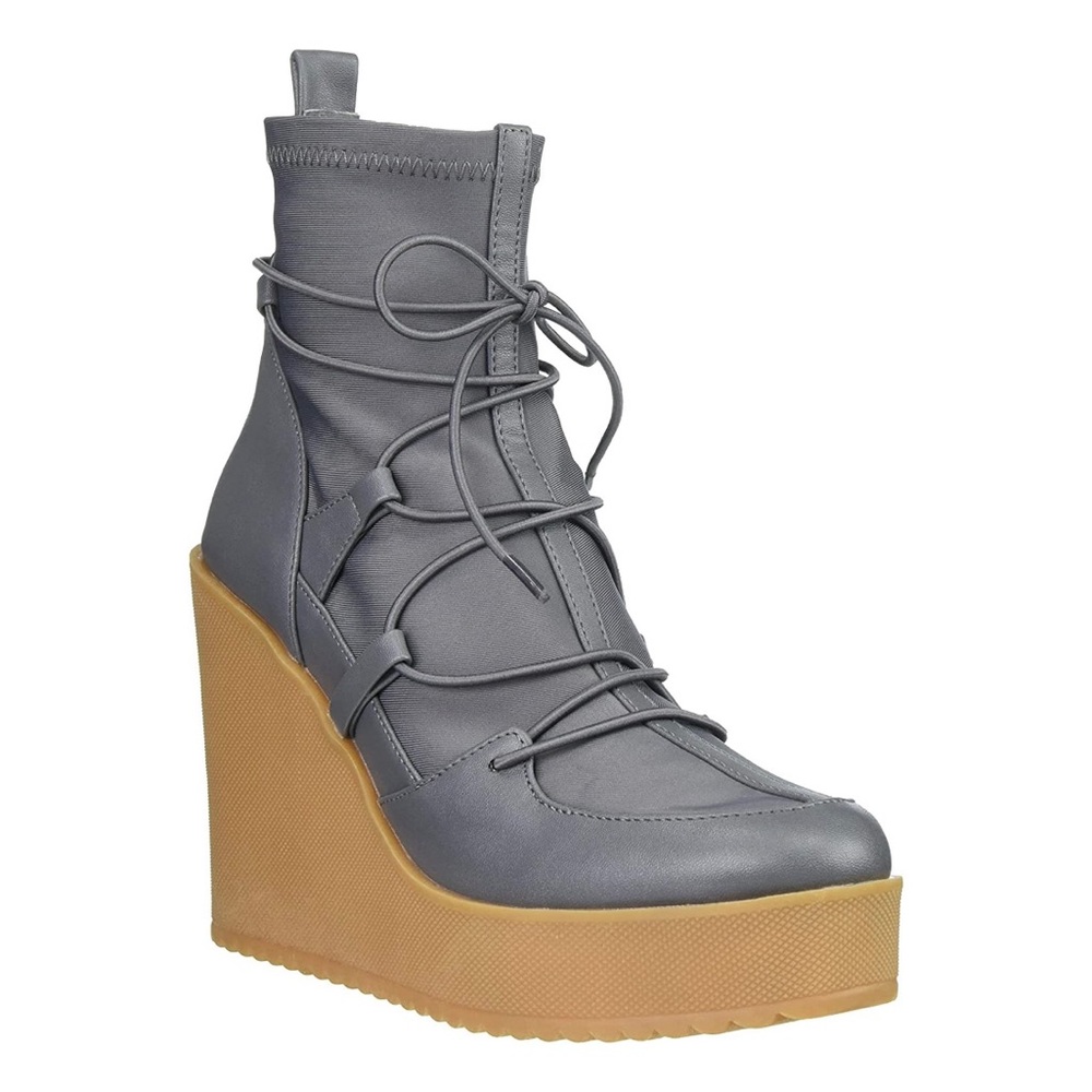 Steve Madden Atomic Gray Lace-Up Wedge Ankle Boots